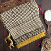 Vriksham Black And White Checks Yellow Border Kota Cotton Saree-VS4460